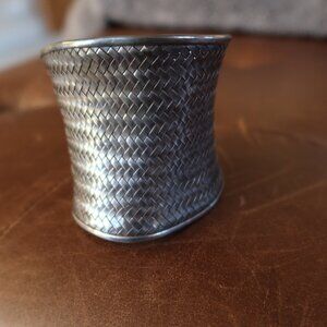 Vintage LARGE 2.5" wide 68.83 gr woven sterling silver bracelet cuff adjustable